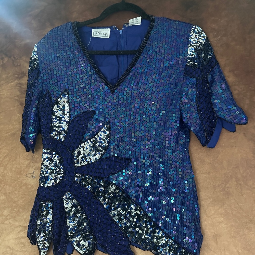 Stenay Blue and Silver Sequin Blouse